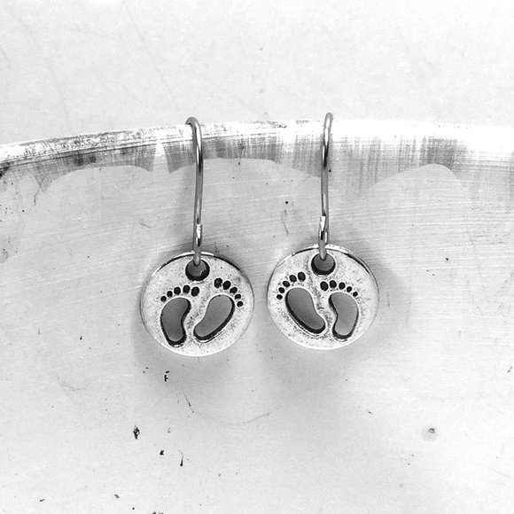 Miniature Tiny Baby Feet Prints New Mom Mothers Day Gift Charm Earrings - Picture 1 of 2